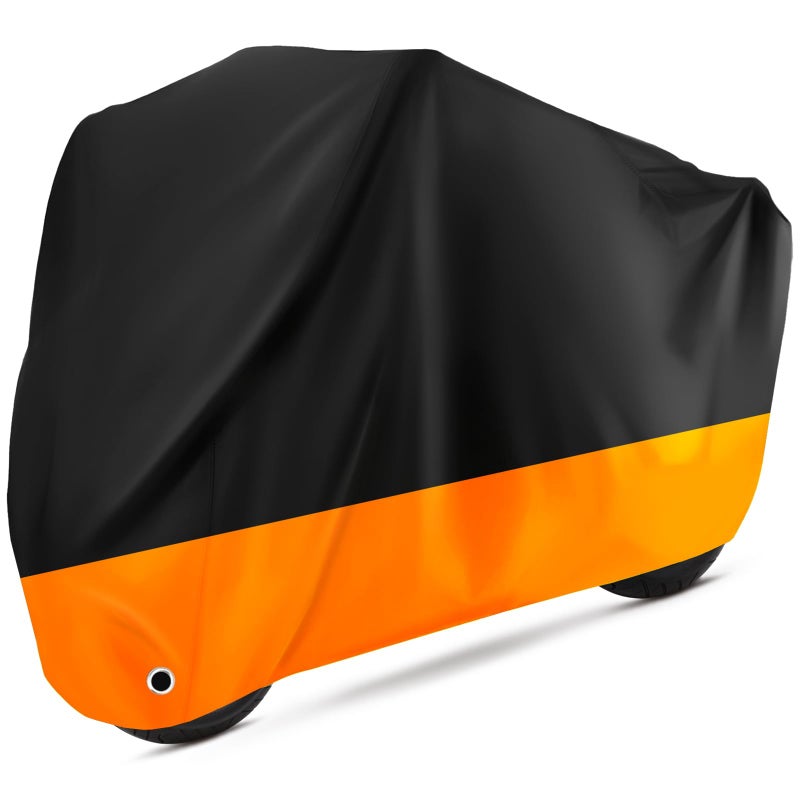 Tokept Motorcycle Cover All Season Universal Waterproof Sunscreen Outdoor Protection with Lock-Holes & Storage Bag Fits up to 104"" Motorcycles Vehicle Cover (XXL Black&Orange) - Image 1